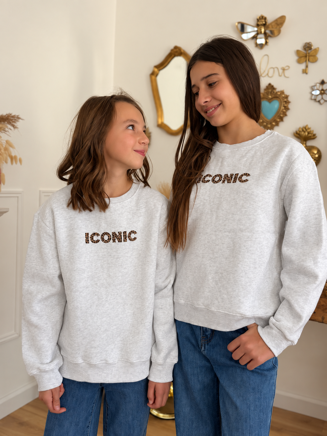 SWEAT ICONIC LÉOPARD GRIS FEMME
