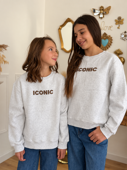 SWEAT ICONIC LÉOPARD GRIS FEMME