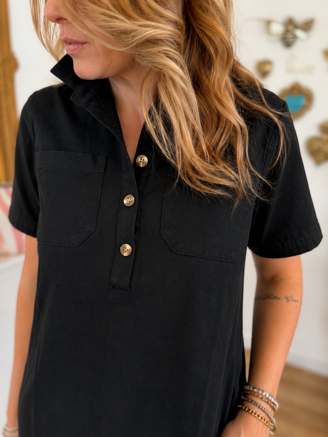 ROBE JEAN NOIR COL VICTORIEN