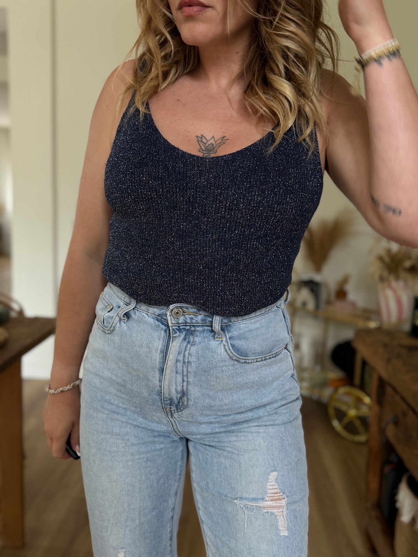 TOP PAILLETTE - BLEU MARINE
