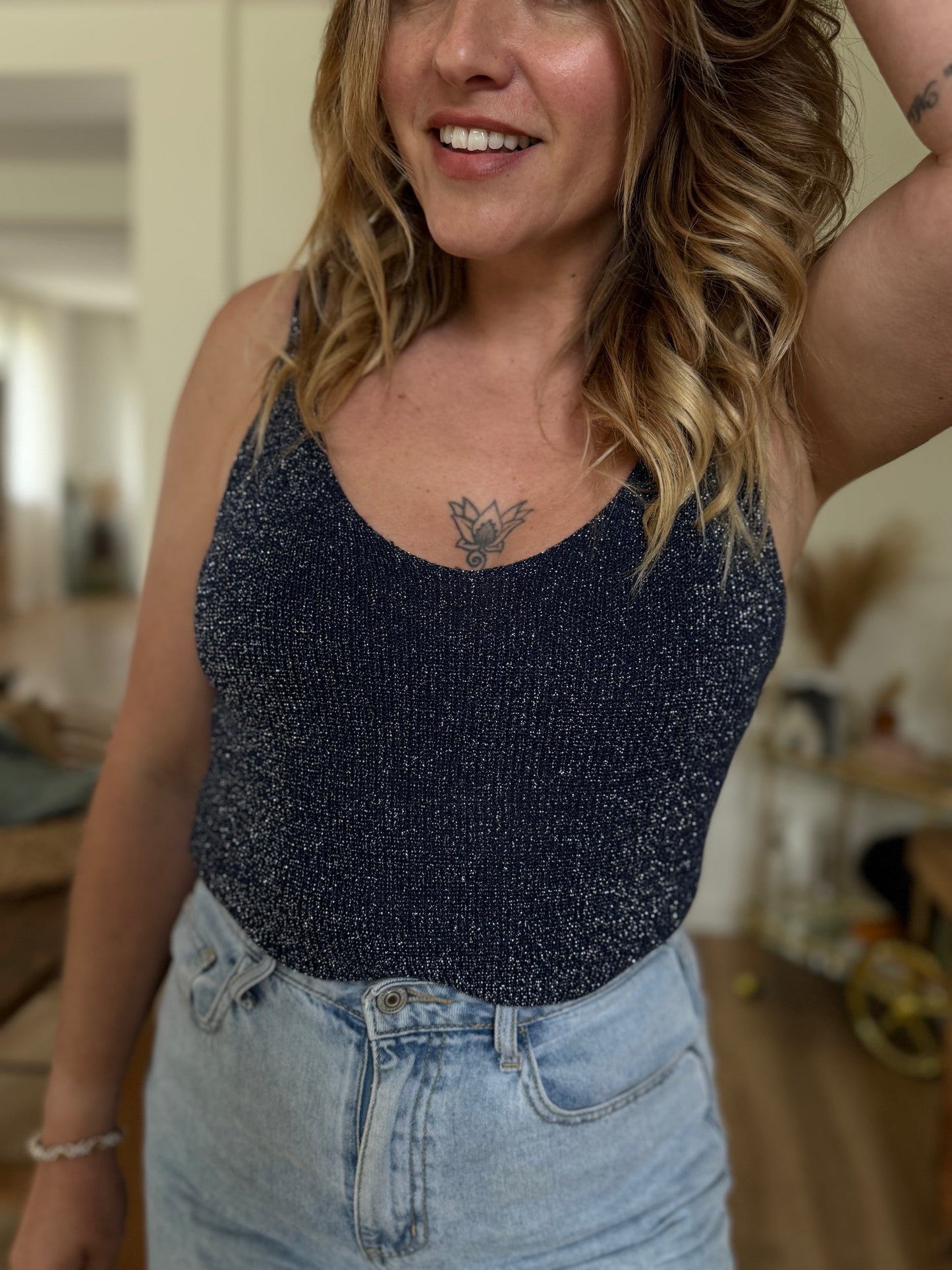 TOP PAILLETTE - BLEU MARINE
