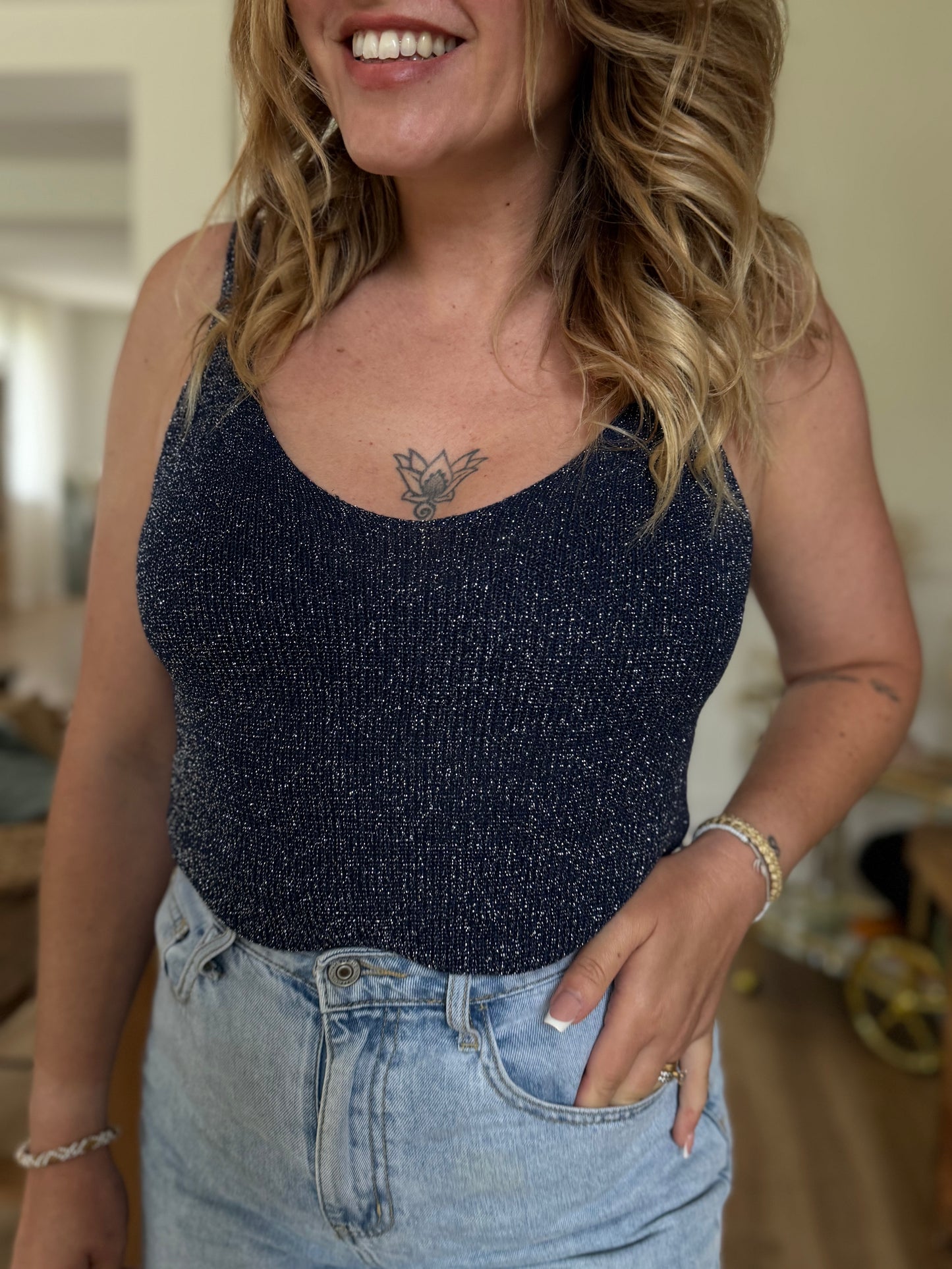 TOP PAILLETTE - BLEU MARINE