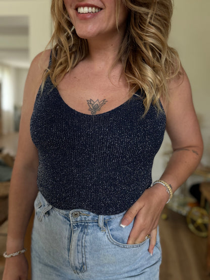 TOP PAILLETTE - BLEU MARINE