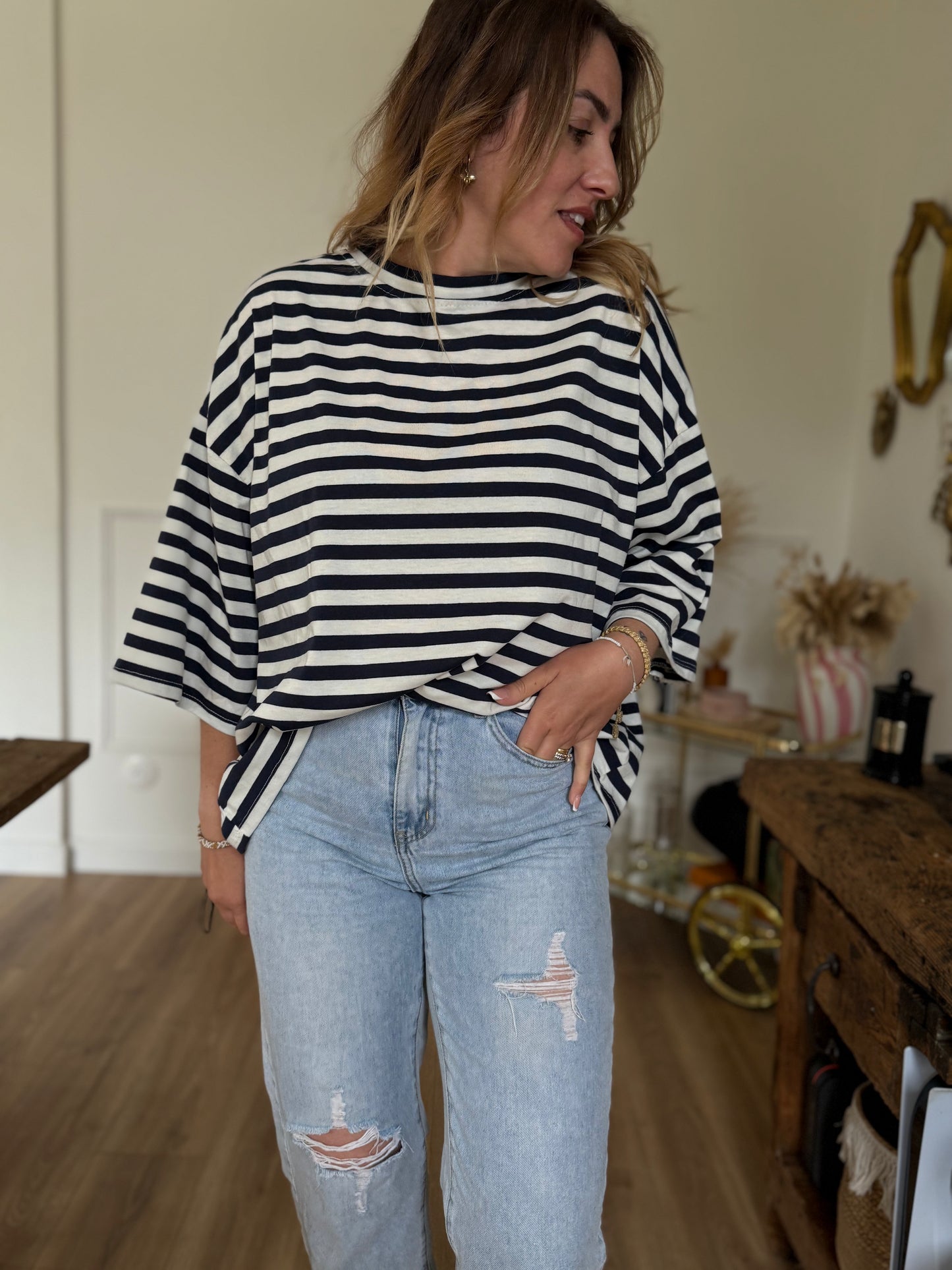 SOLEIL - TEE SHIRT RAYE BLEU MARINE