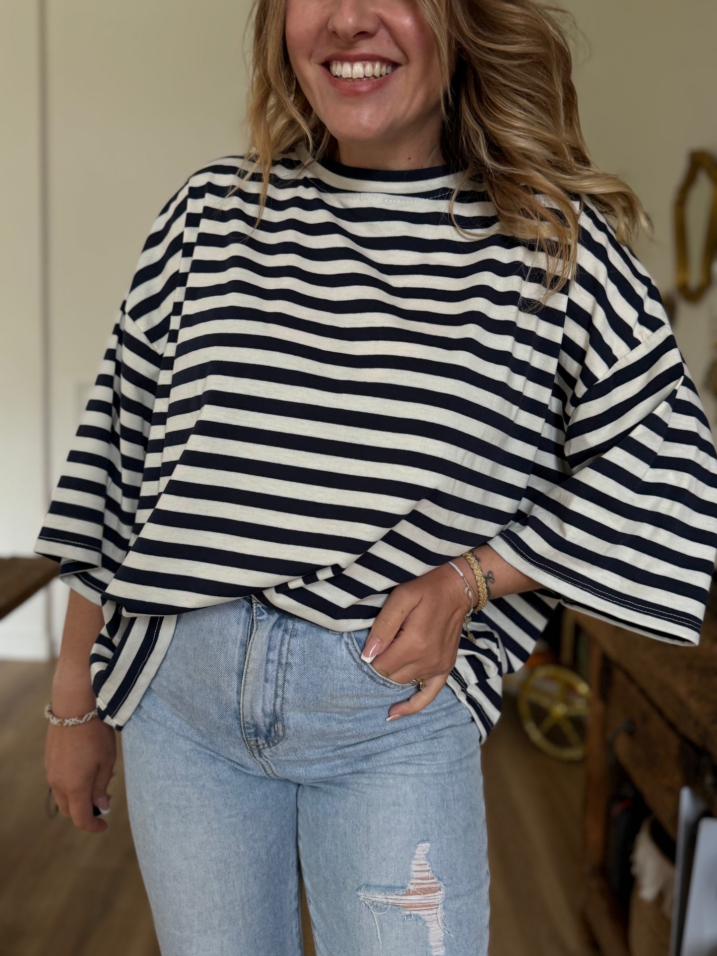 SOLEIL - TEE SHIRT RAYE BLEU MARINE