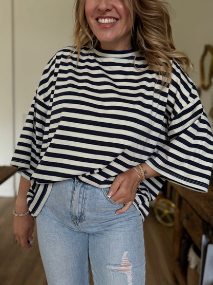 SOLEIL - TEE SHIRT RAYE BLEU MARINE