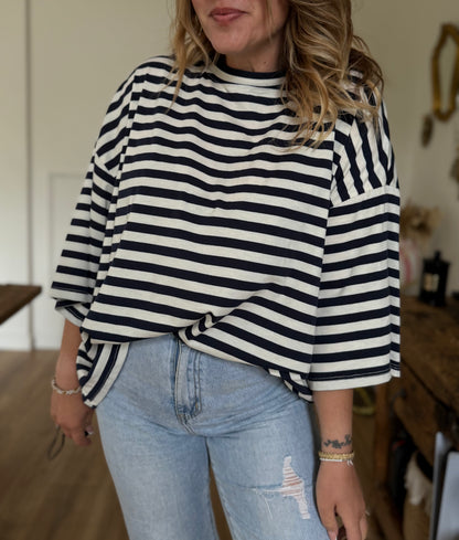 SOLEIL - TEE SHIRT RAYE BLEU MARINE