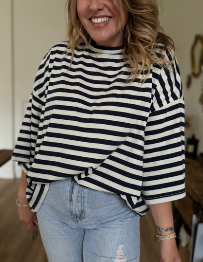 SOLEIL - TEE SHIRT RAYE BLEU MARINE