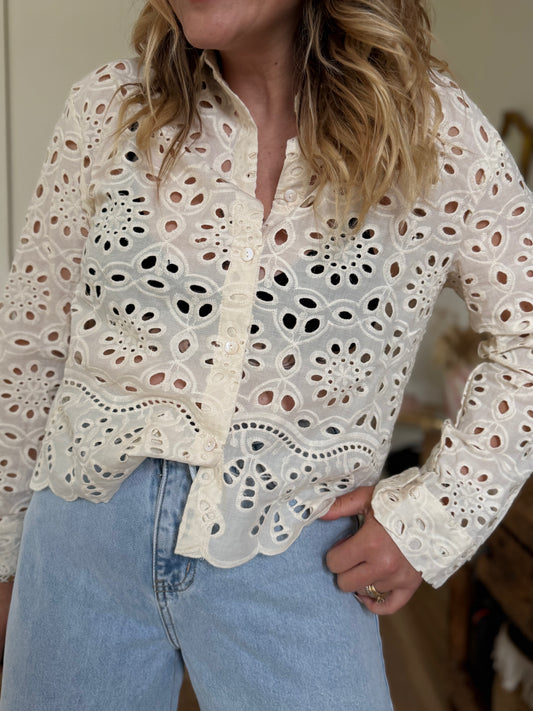 SALY BEIGE - CHEMISIER BRODEE