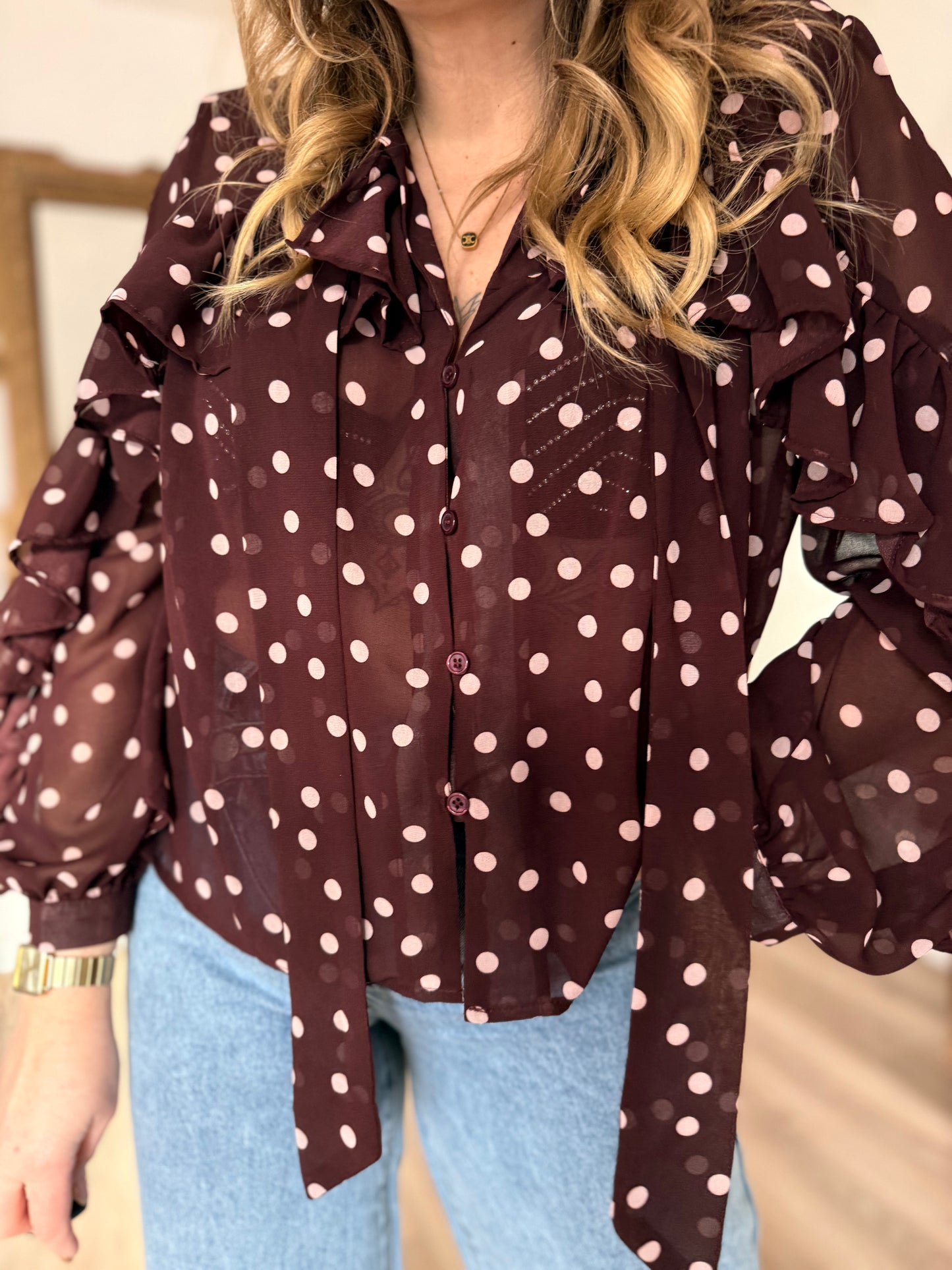 Blouse a pois bordeaux