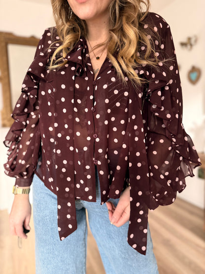 Blouse a pois bordeaux
