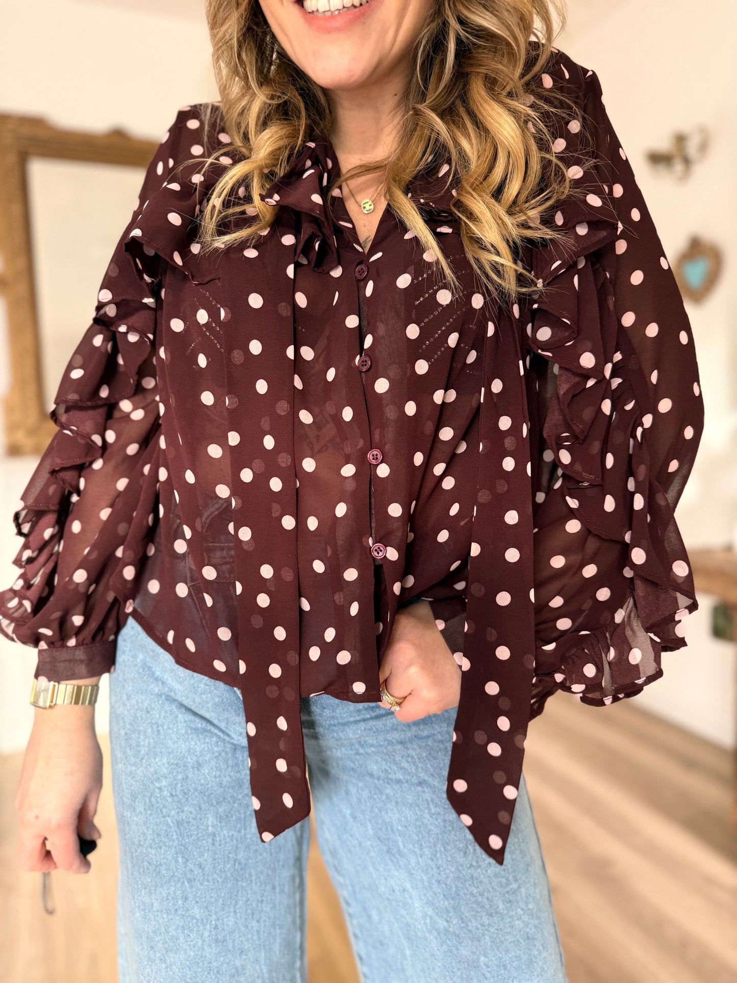 Blouse a pois bordeaux