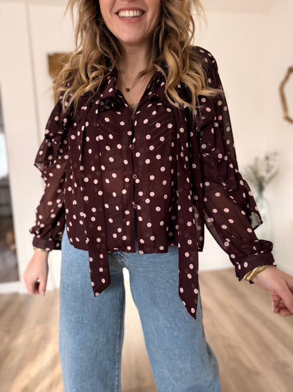 Blouse a pois bordeaux