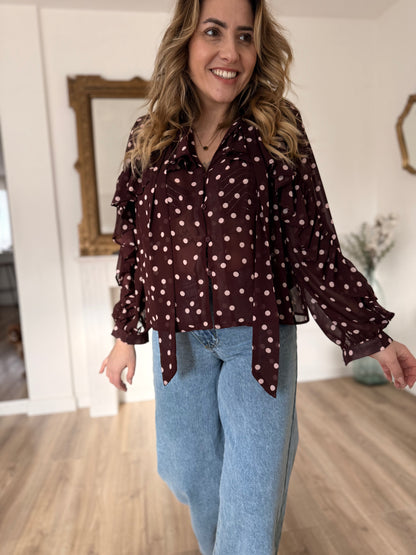 Blouse a pois bordeaux