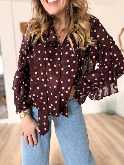 Blouse a pois bordeaux