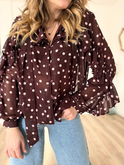 Blouse a pois bordeaux