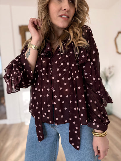 Blouse a pois bordeaux