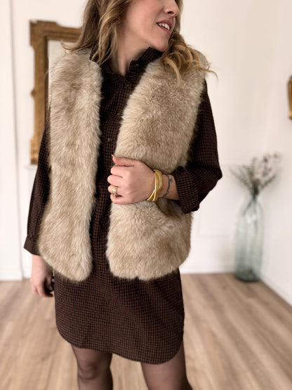 Gilet fourrure beige
