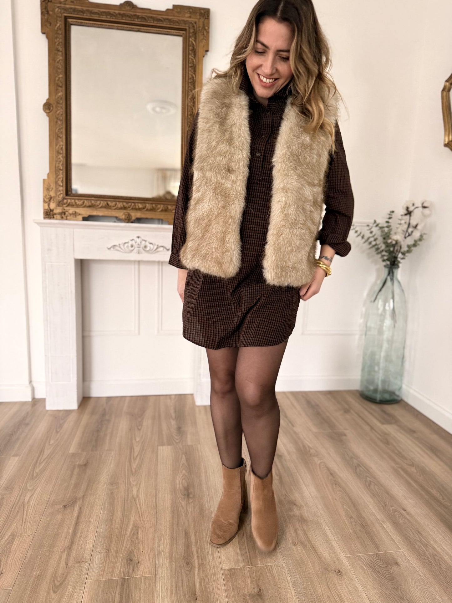Gilet fourrure beige
