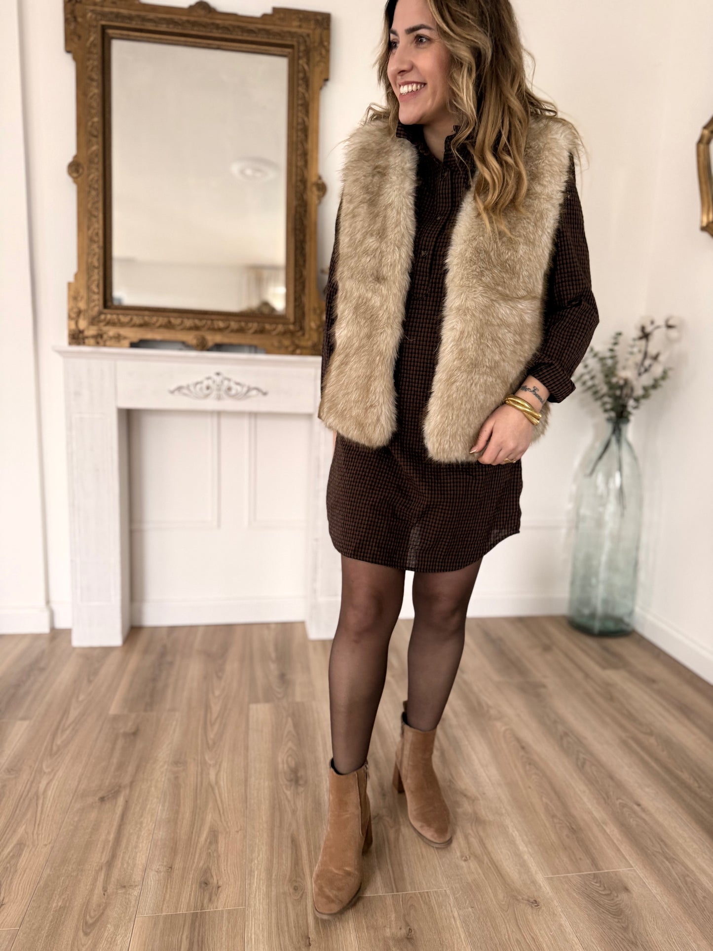 Gilet fourrure beige