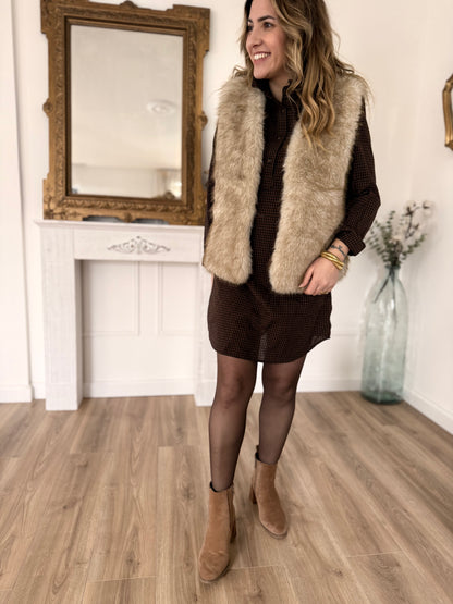 Gilet fourrure beige