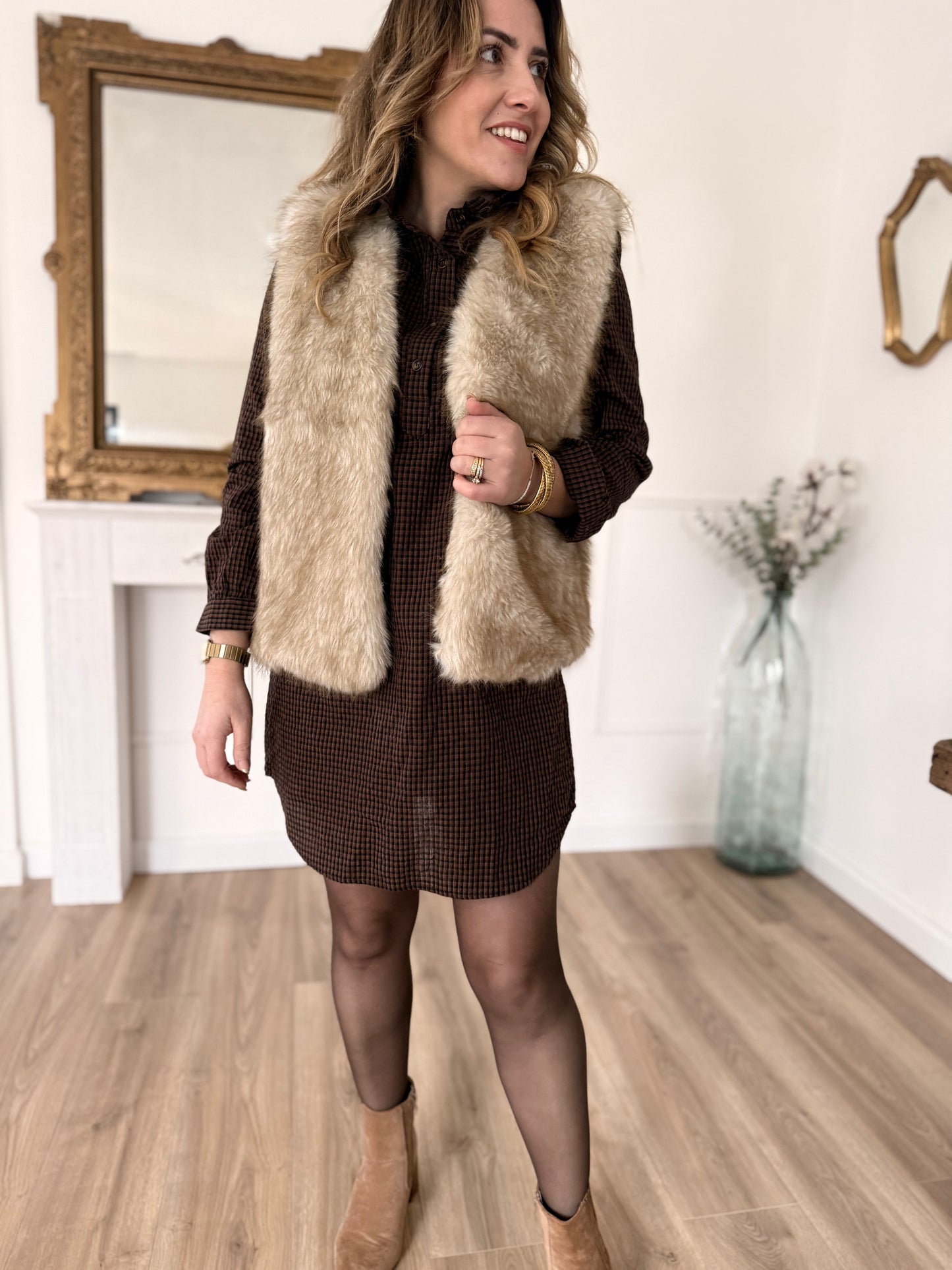 Gilet fourrure beige