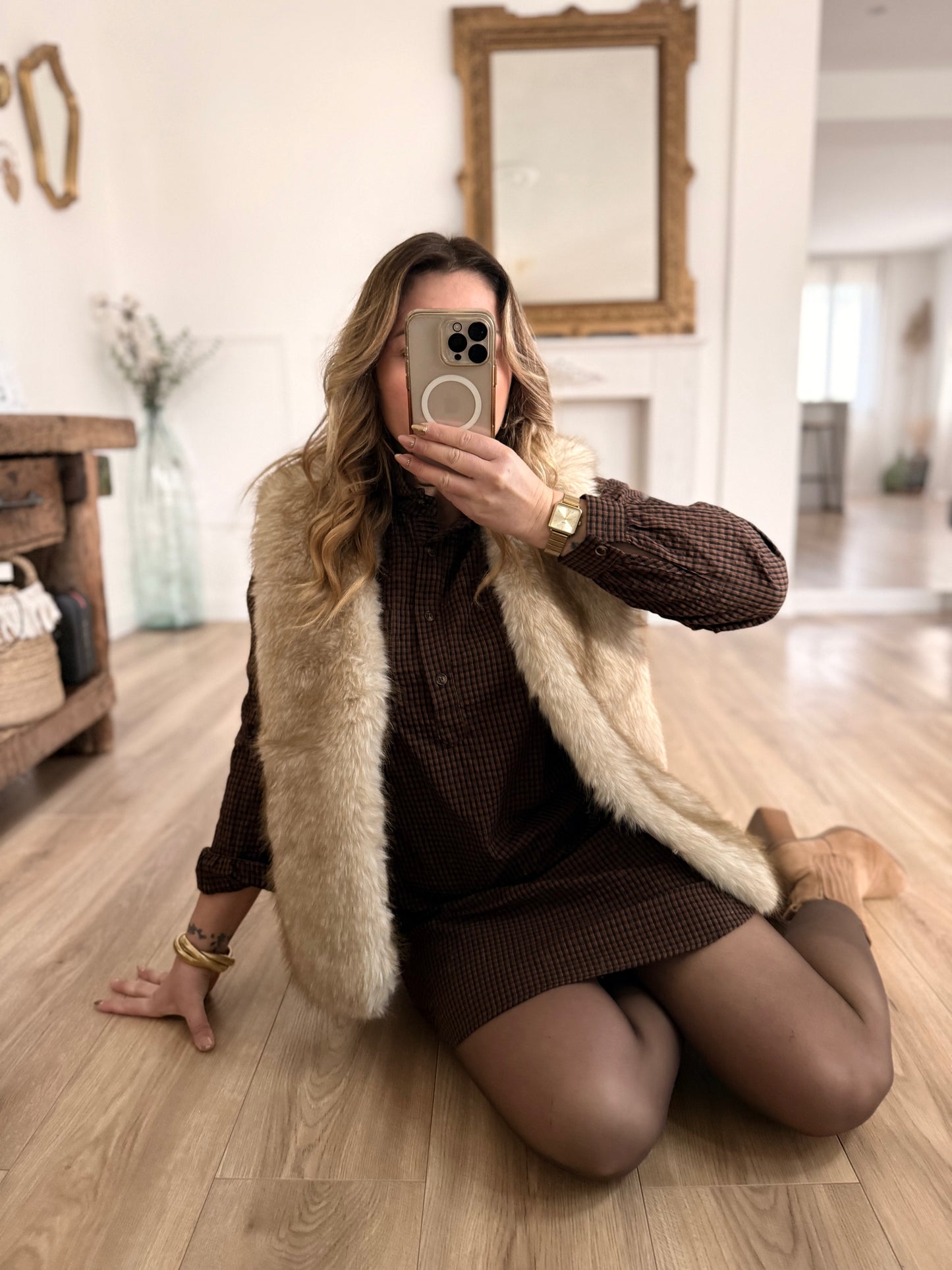 Gilet fourrure beige