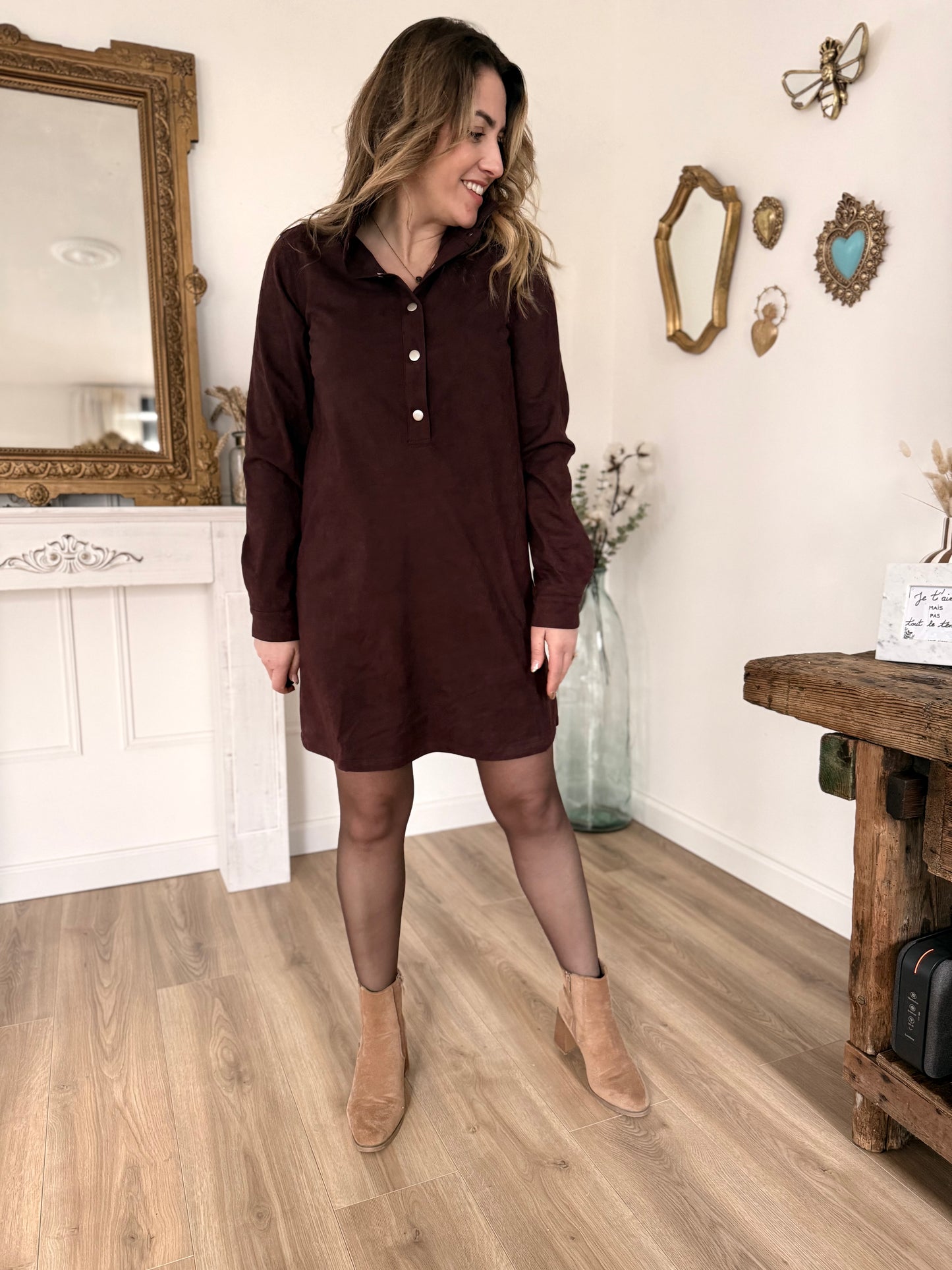 ROBE SUEDINE BORDEAUX