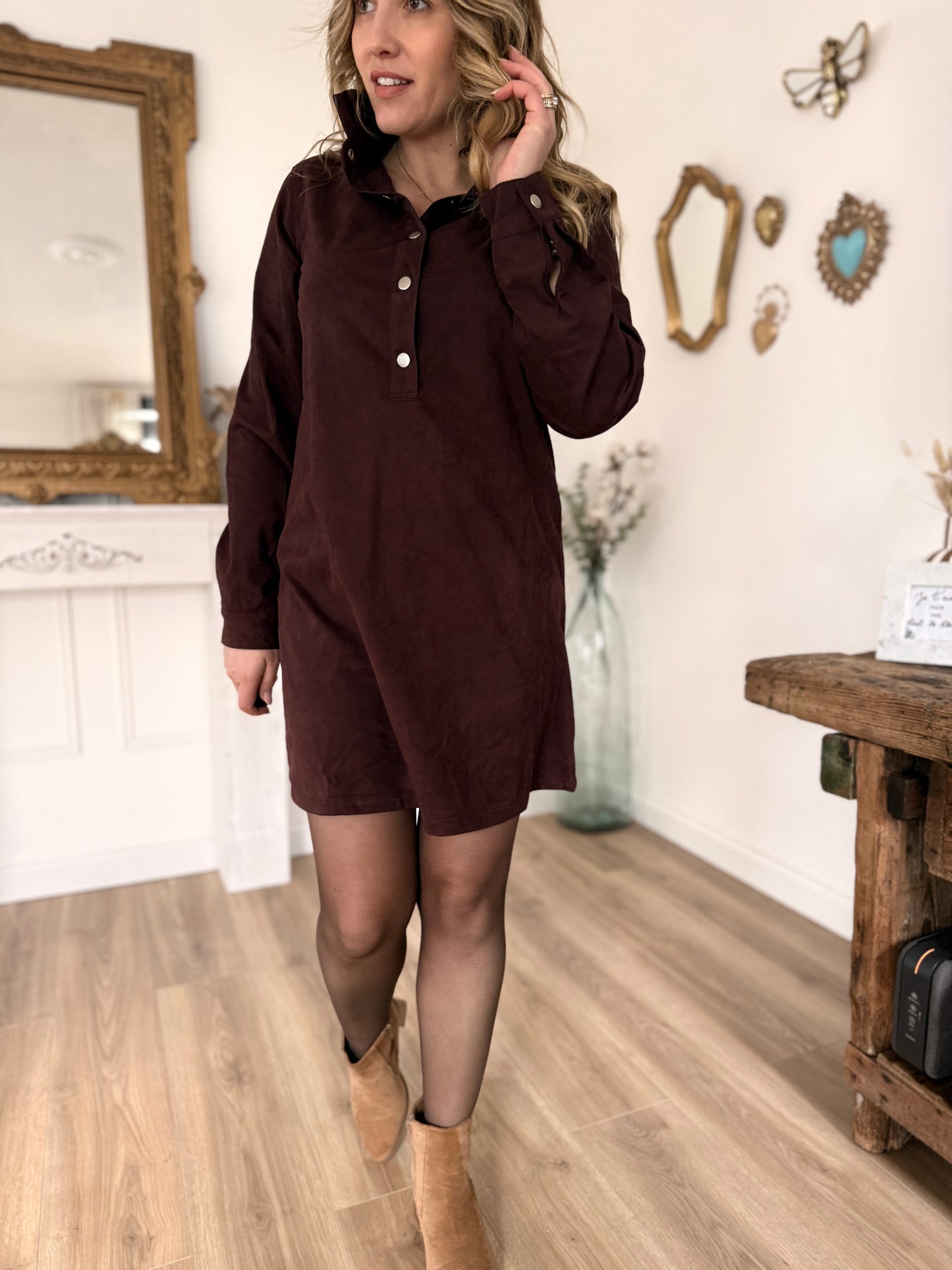 ROBE SUEDINE BORDEAUX
